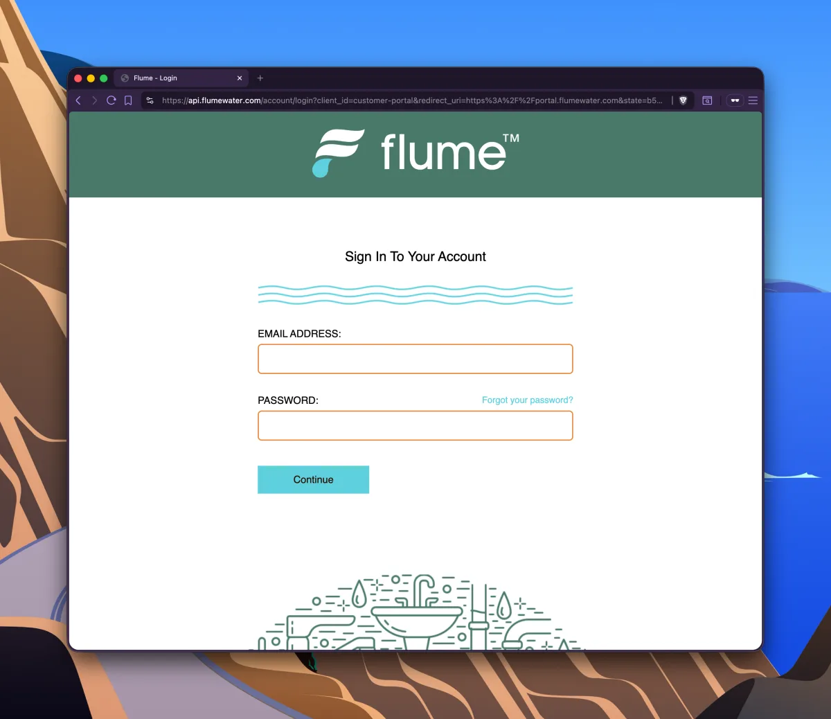 Flume portal sign-in page with email and password fields